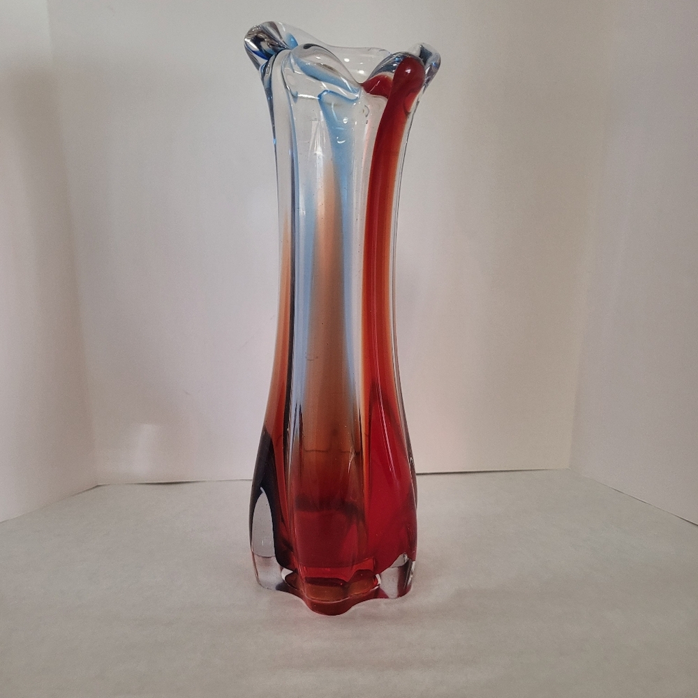 Multi Colored Art Glass Swung Vase 10" Tall